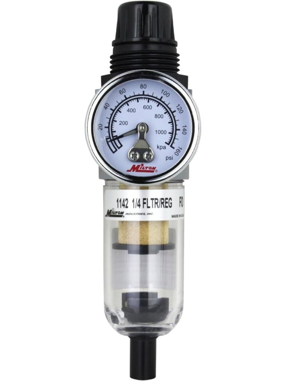 Mini Piggyback Filter Regulator, 1/4" NPT Polycarbonate, Air Tool Accessory
